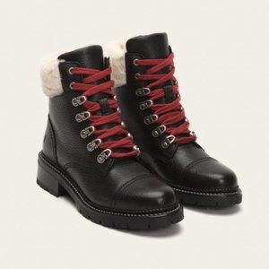 Frye Samantha Hiker Black Leather Shearling Hiking Boot - Size 7.5 NWOT
